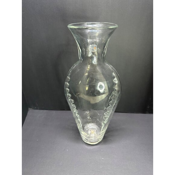 Vintage Blenko Glass Crystal (Clear) 13.5” Tall Vase Ribbed Design W/label - Picture 3 of 7